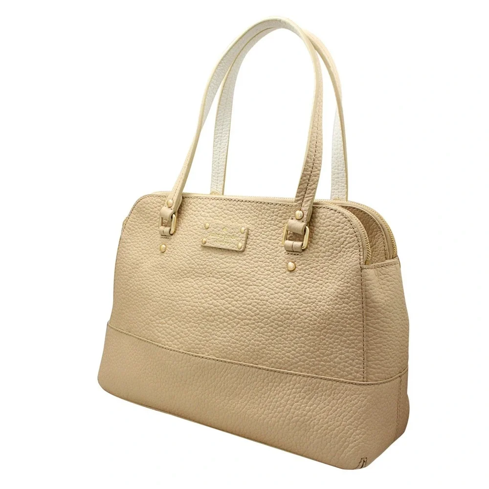Kate Spade New York Pebbled Leather‎ Satchel Handbag Beige Convertible Strap